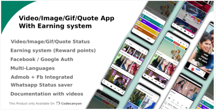 Video Image Quote App with Earning System (Reward Points) + PHP Admin Panel, android studio, free download, free app, free source code, mobile app, free android studio, make an app, learn studio, android, ios, tutorial