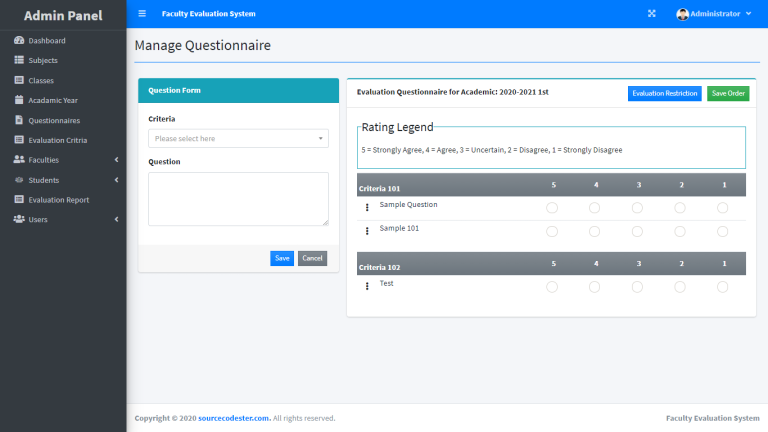 Online Faculty Evaluation System using PHP and MySQL