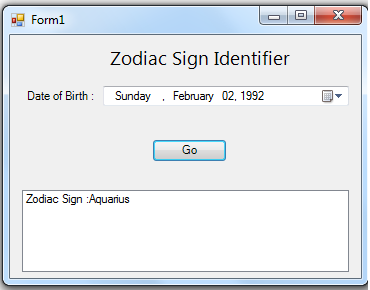 Zodiac Sign Identifier using C#, free download, free source code, free script, source code, c#, tutorial, programming language